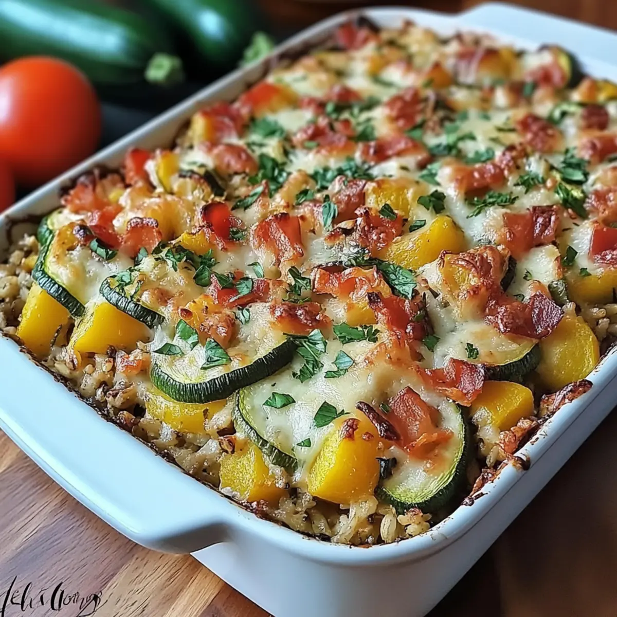 Loaded Zucchini, Squash and Rice Bake
