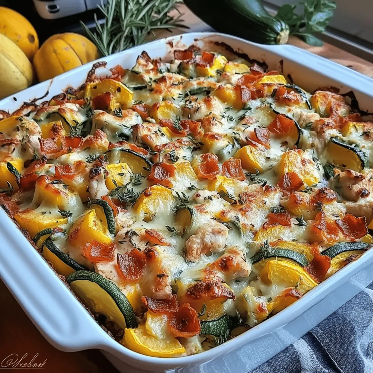 Loaded Chicken Zucchini and Squash Bake