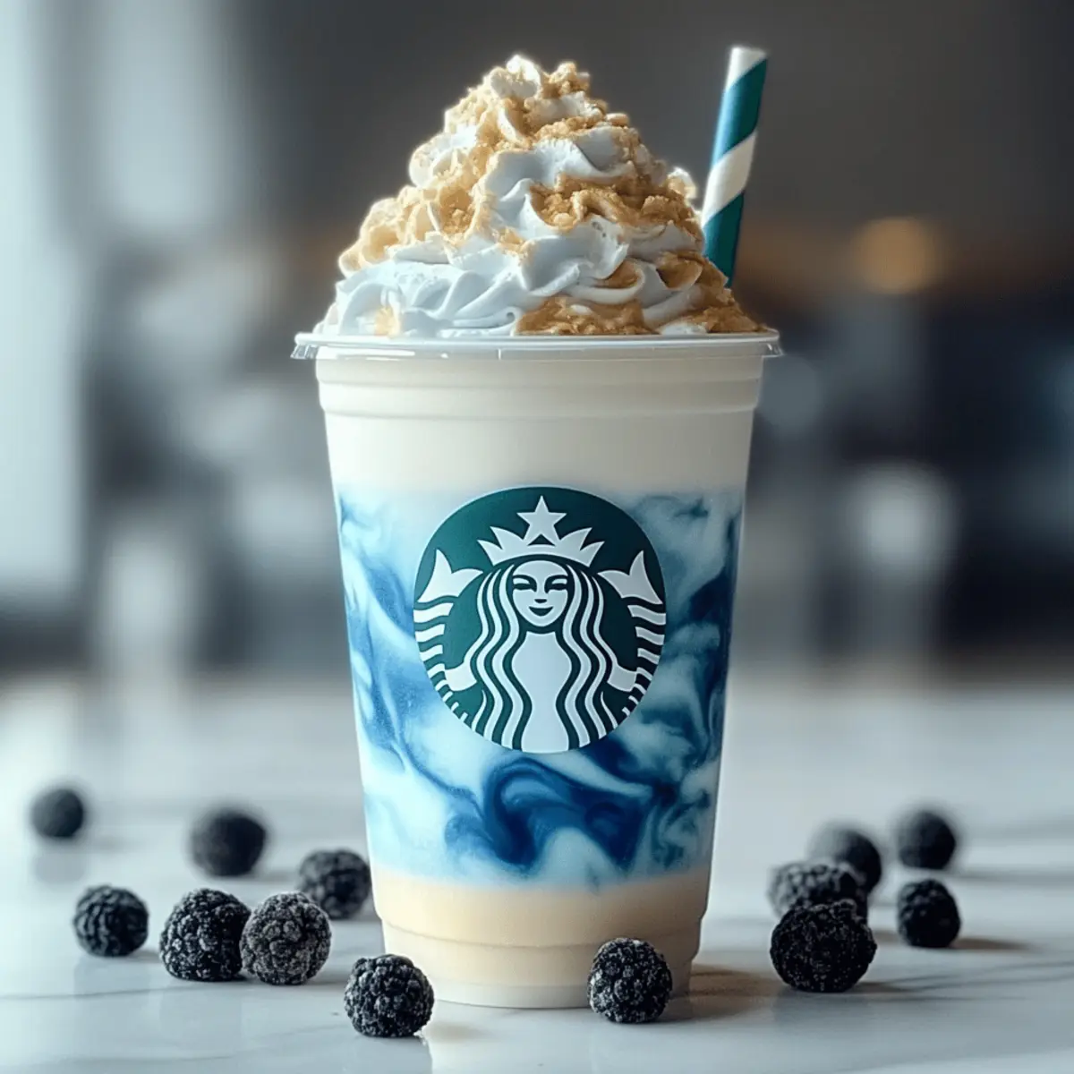 Vanilla Bean Frappuccino with a Blue Raspberry Swirl