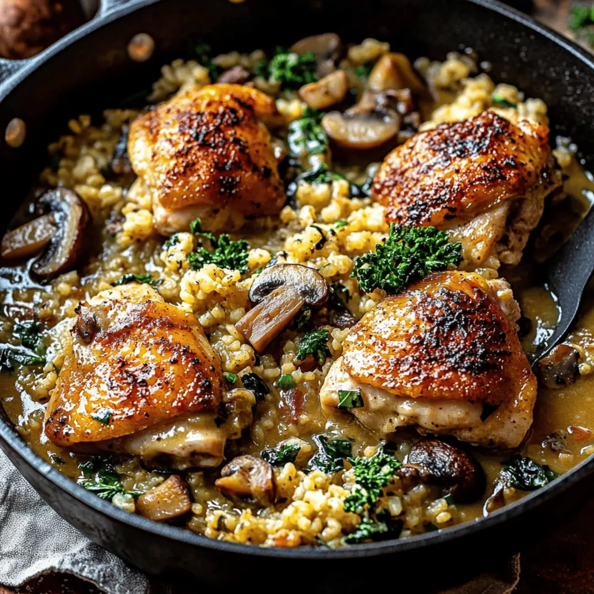 Skillet Chicken Thighs with Mushroom Gravy