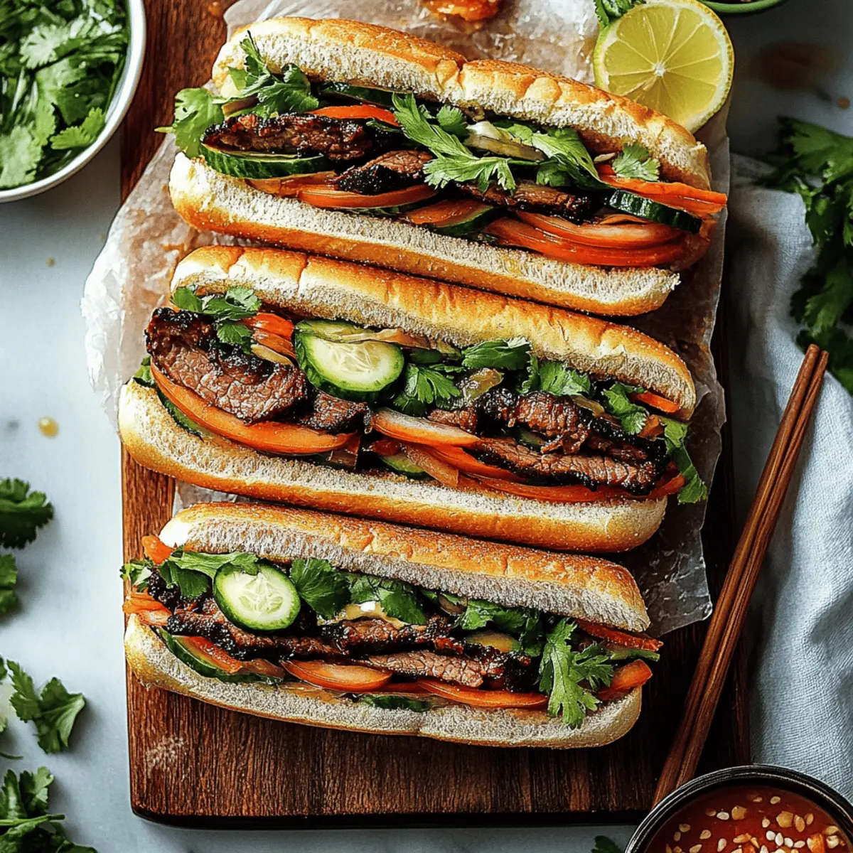 Vietnamese Banh Mi Sandwich with Marinated Pork and Pickled Vegetables