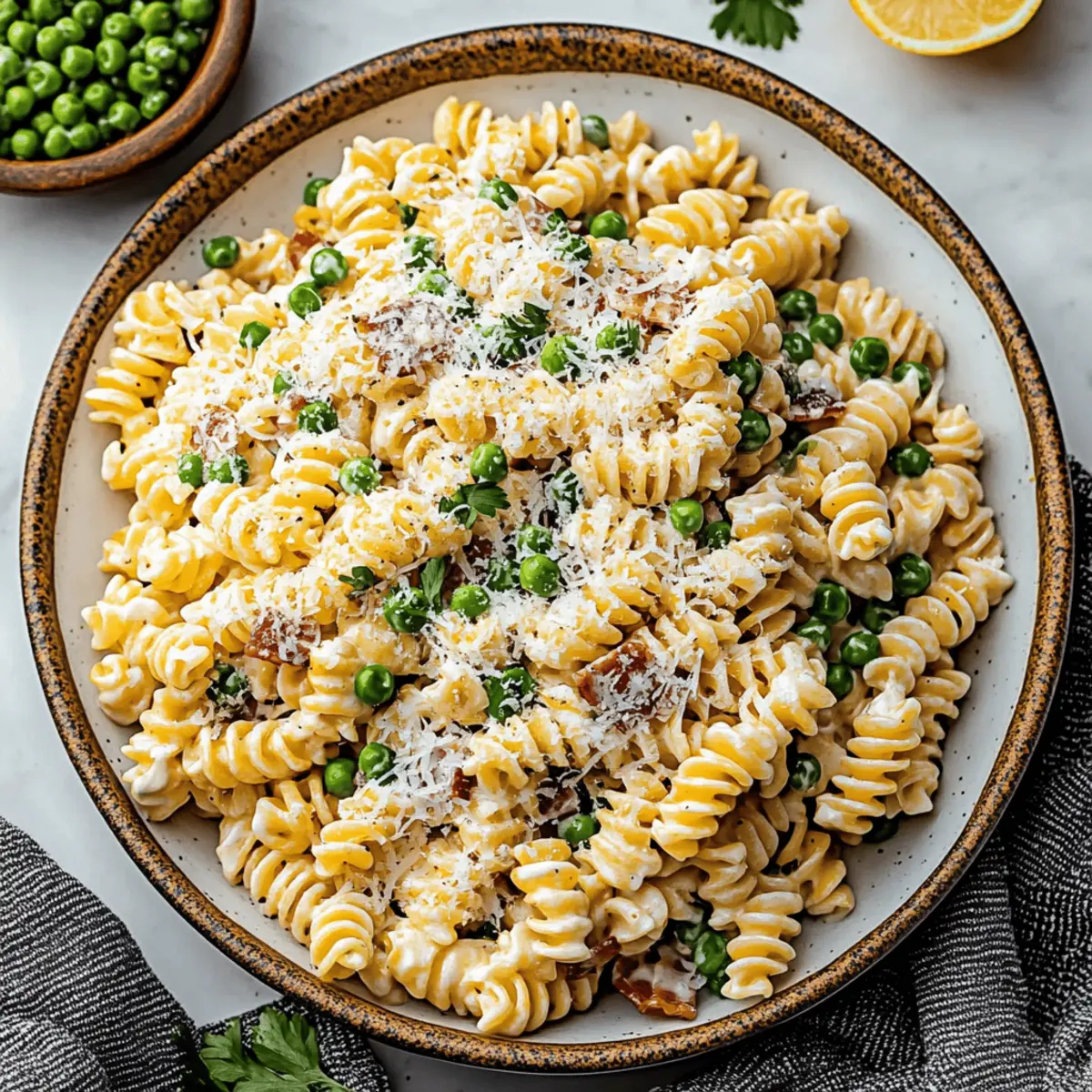 Creamy Pasta Salad with Bacon, Peas, and Parmesan