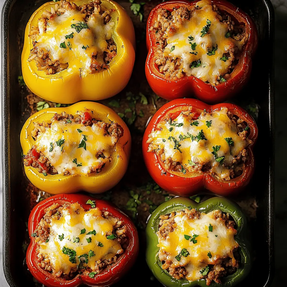 Stuffed Bell Peppers with Ground Beef, Rice, and Monterey Jack