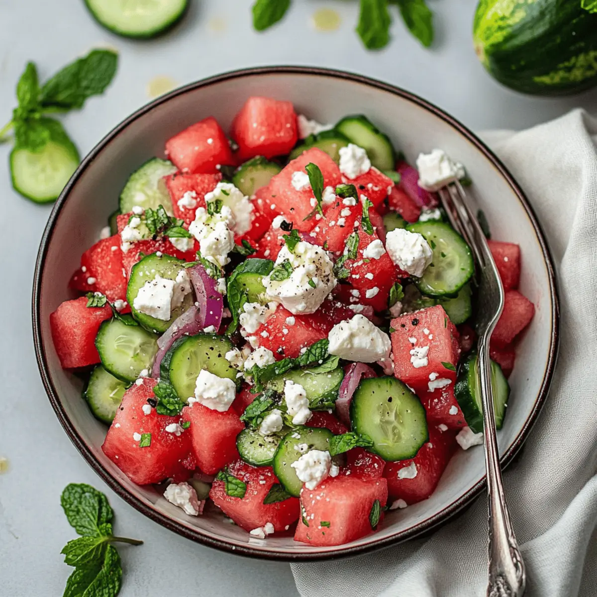 Watermelon Salad with Cucumber, Feta, and Mint