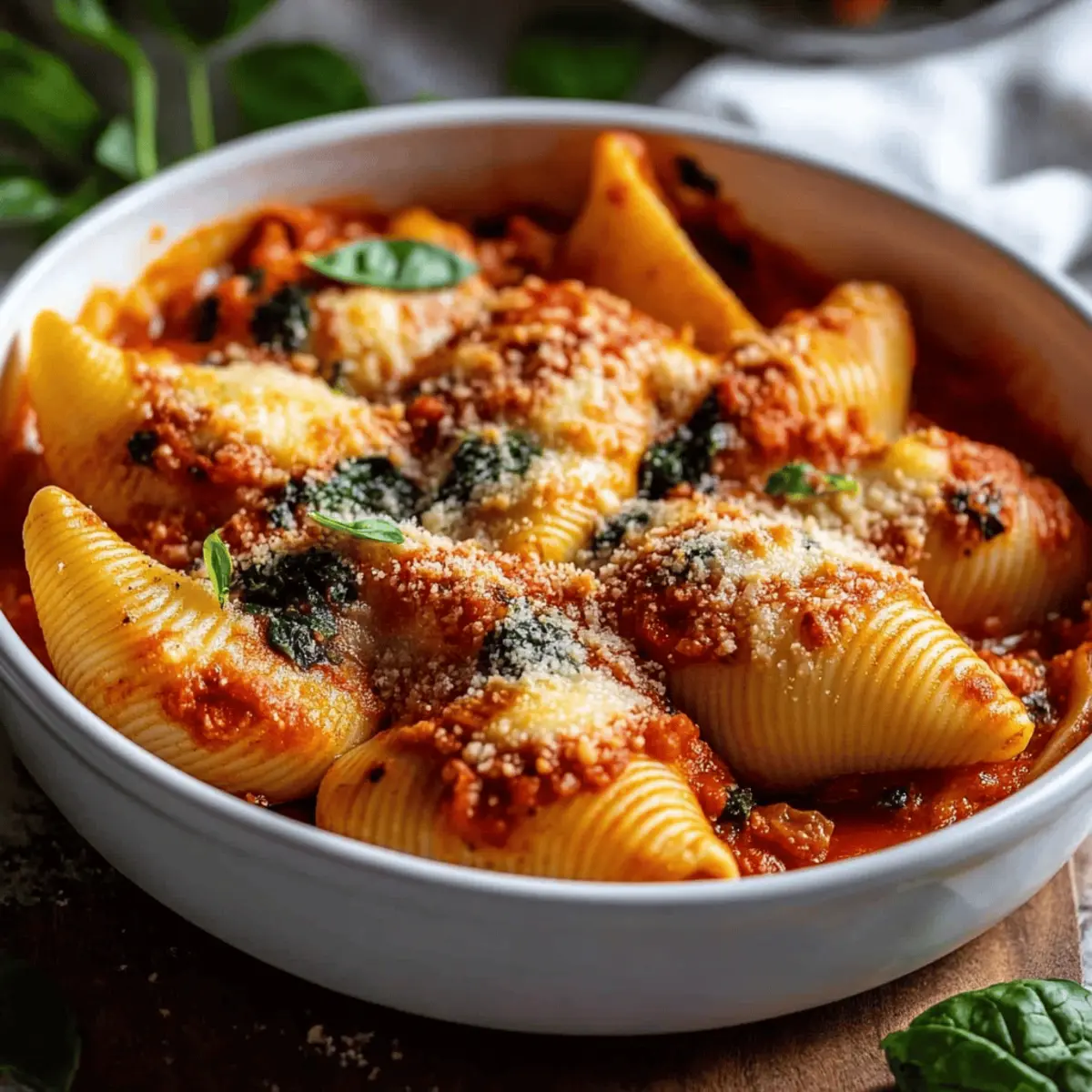 Spinach Ricotta Stuffed Shells with Tomato Sauce