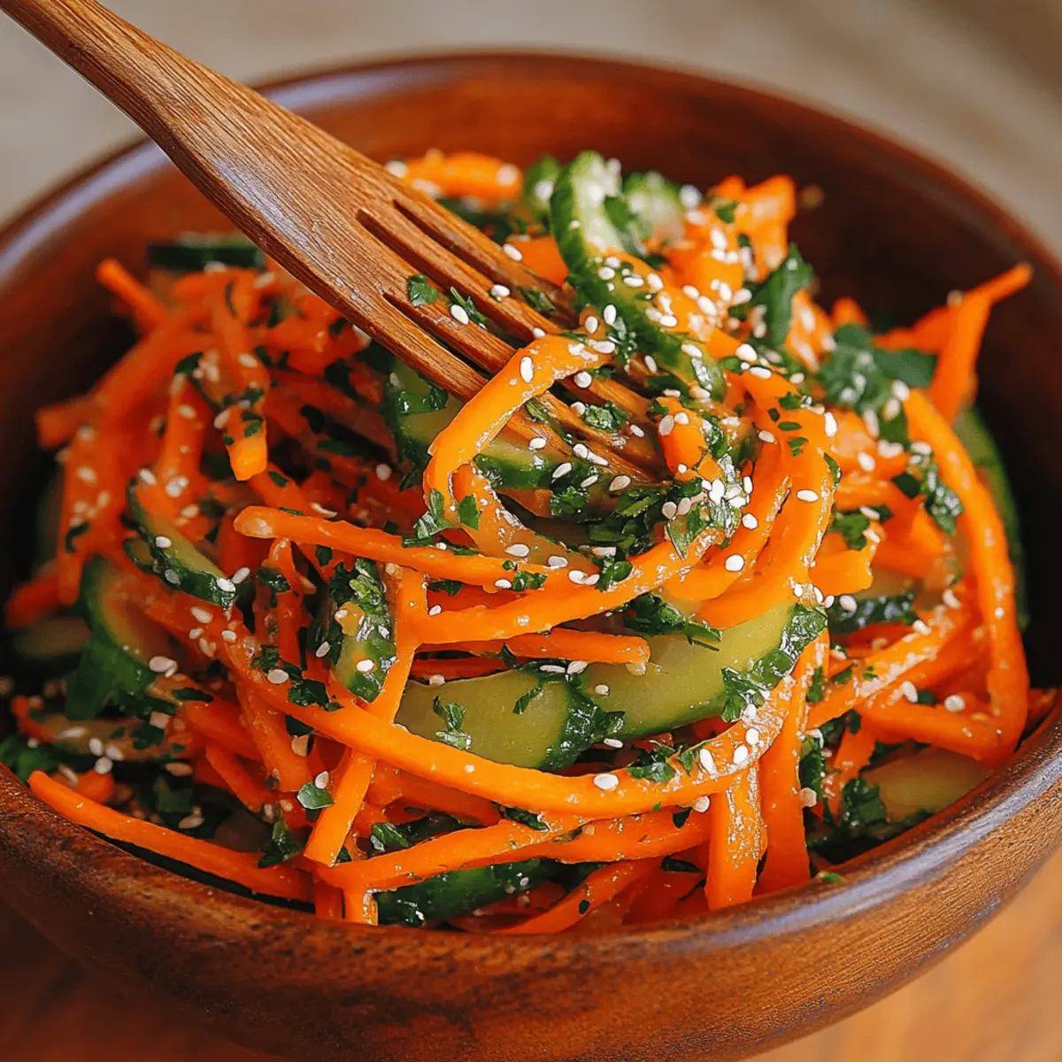 Cucumber Carrot Salad with Gochugaru and Sesame Seeds