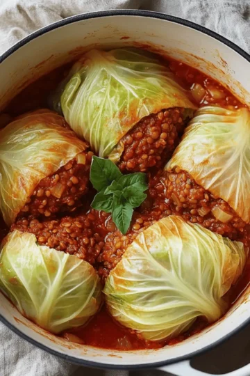 Lentil Bolognese Stuffed Cabbage Rolls