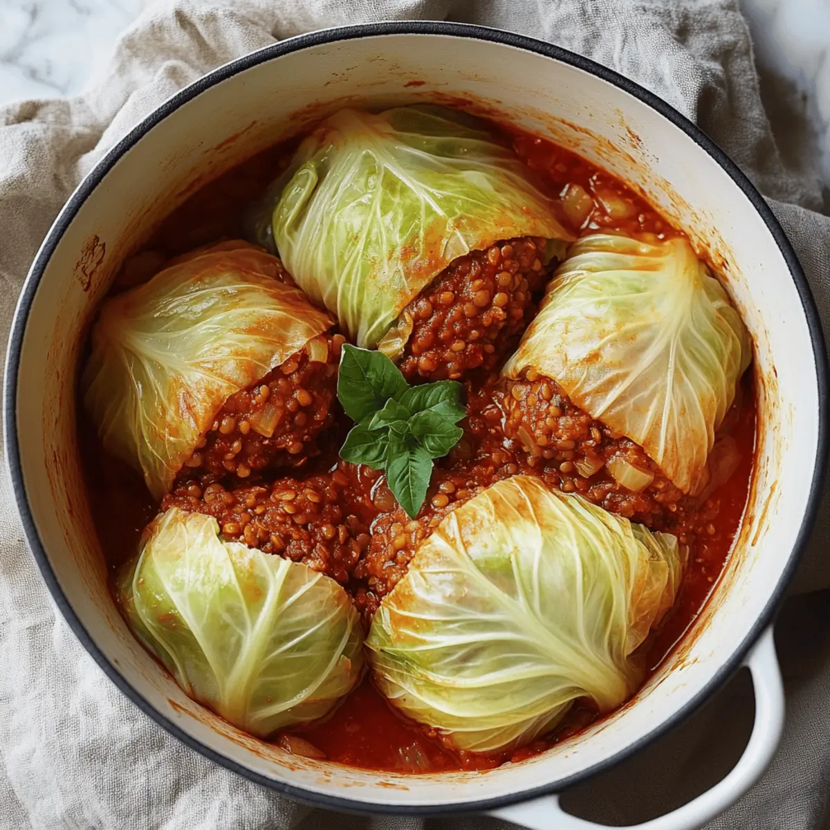 Lentil Bolognese Stuffed Cabbage Rolls