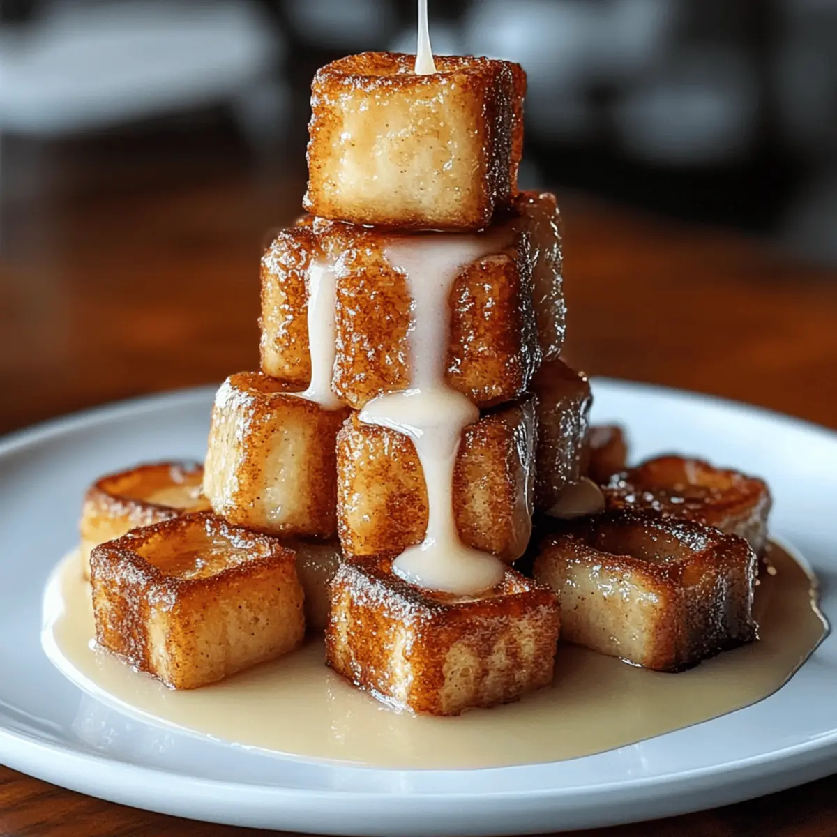 Cinnamon Roll French Toast Bites with Crispy Turkey Bacon