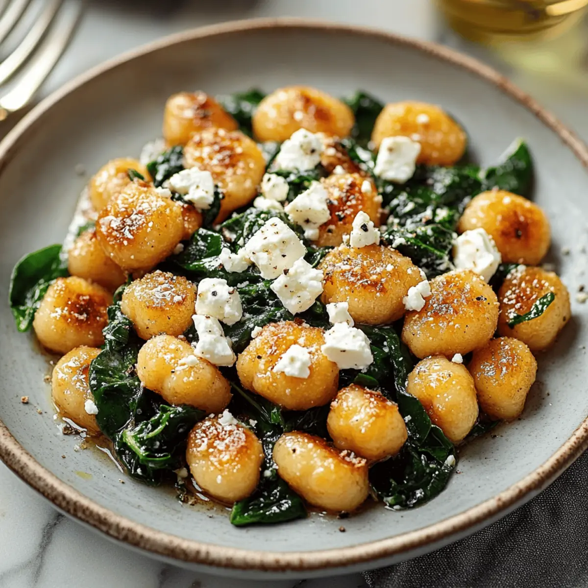 Crispy Gnocchi with Spinach and Feta