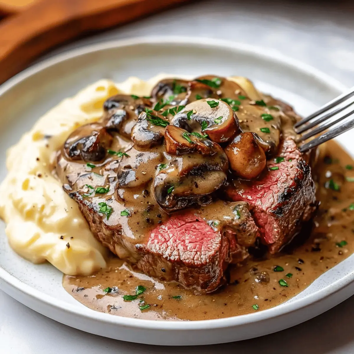 Steak Diane with Mushroom and Cream Sauce