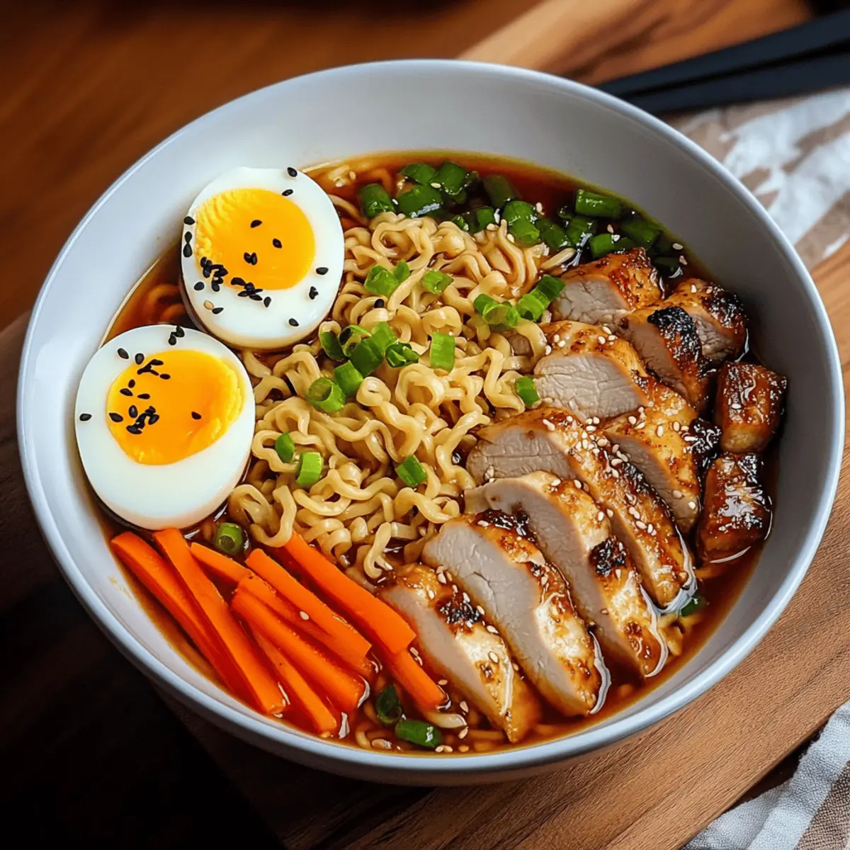 Teriyaki Chicken Ramen Bowl with Vegetables and Soft-Boiled Eggs