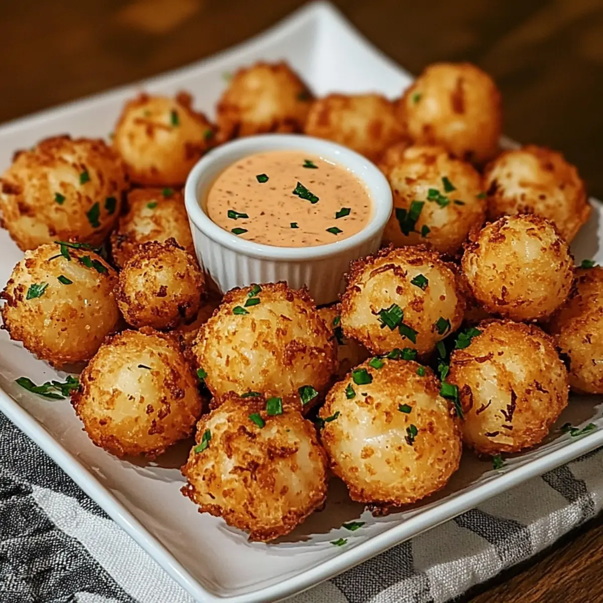 Crispy Deep Fried Onion Balls with Cajun Ranch Sauce