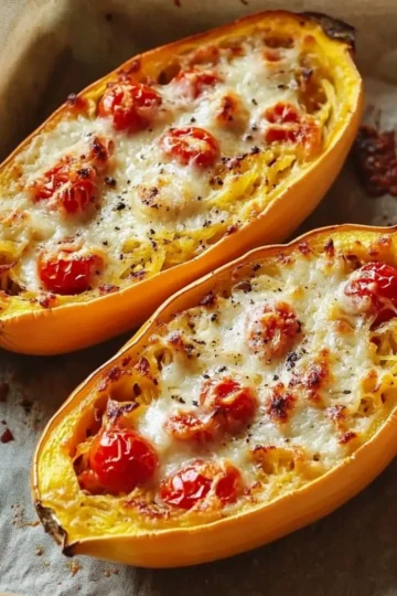 Baked Boursin Spaghetti Squash with Cherry Tomatoes and Sausage