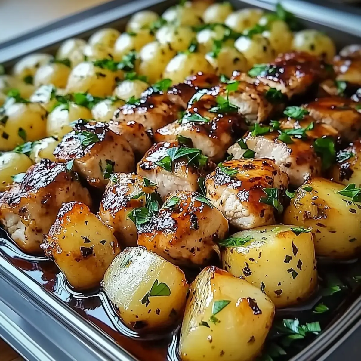 Honey BBQ Chicken Creamy Garlic Parmesan Potatoes