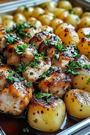 Honey BBQ Chicken Creamy Garlic Parmesan Potatoes