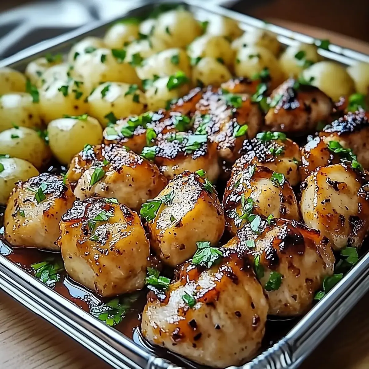 Honey BBQ Chicken Creamy Garlic Parmesan Potatoes