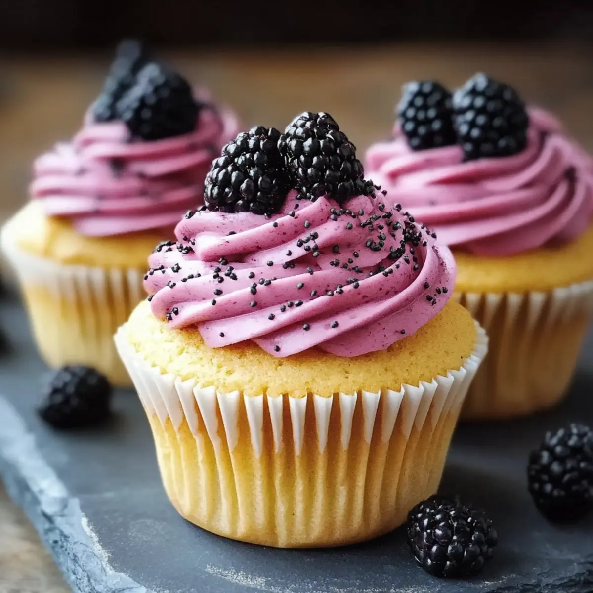 Lemon Poppy Seed Cupcakes With Blackberry Frosting