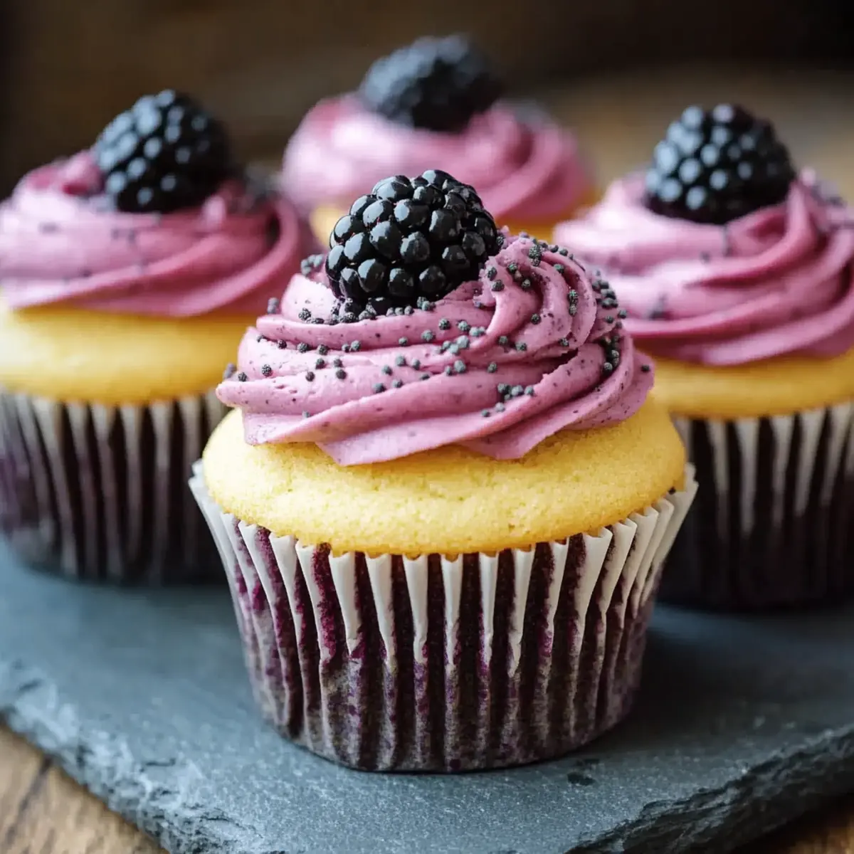 Lemon Poppy Seed Cupcakes With Blackberry Frosting