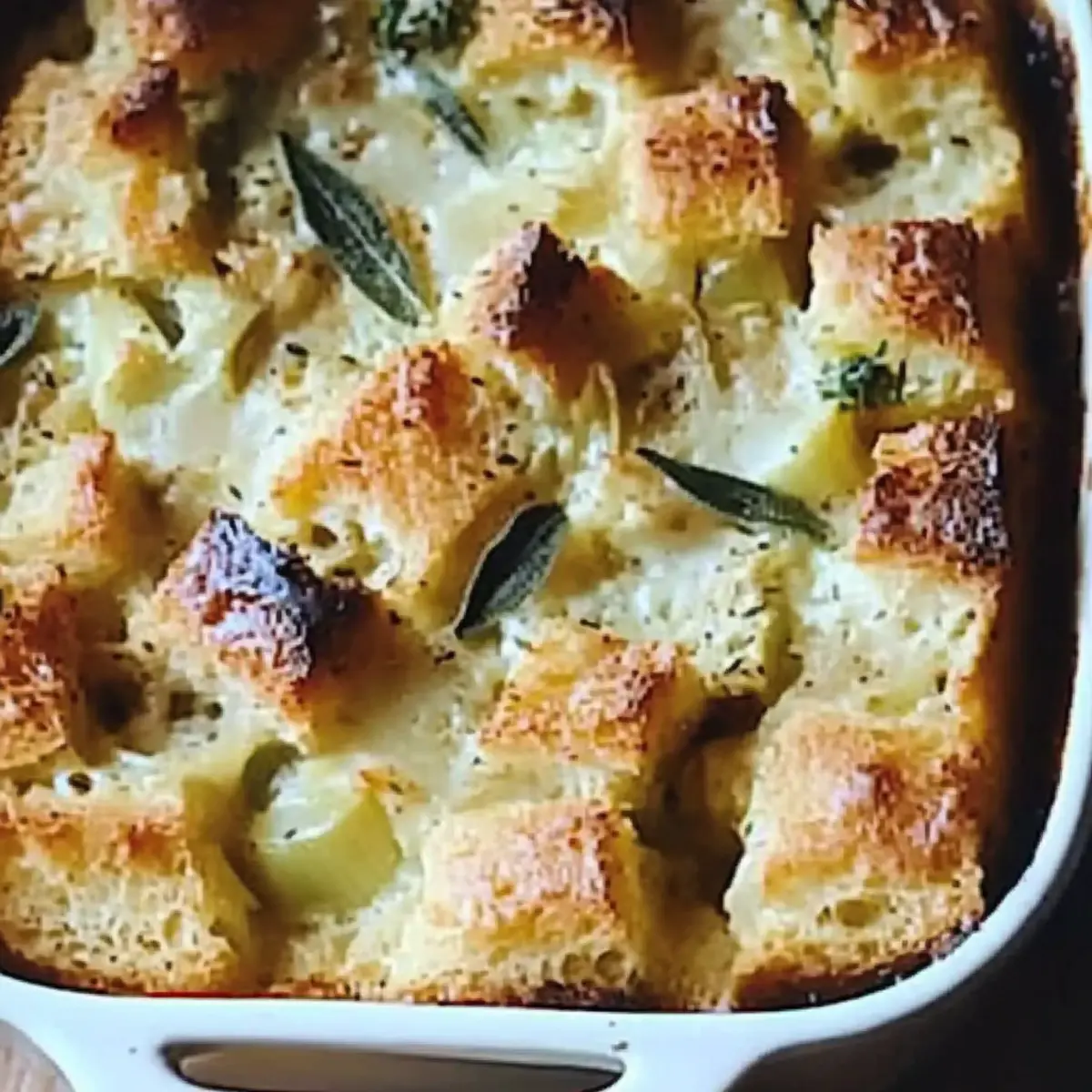 Rustic Artichoke Leek Bread Pudding