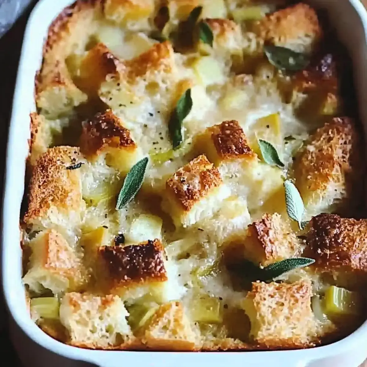 Rustic Artichoke Leek Bread Pudding