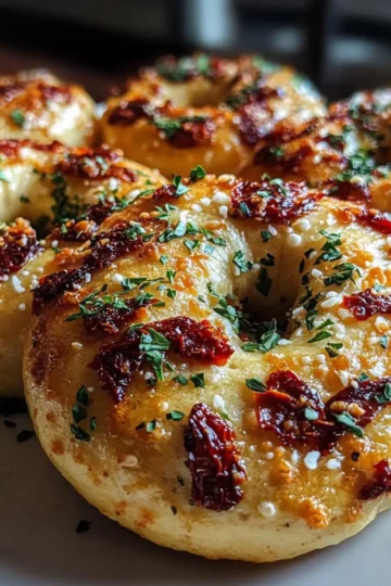 Sourdough Sun Dried Tomato Bagels with Herbs and Cheese