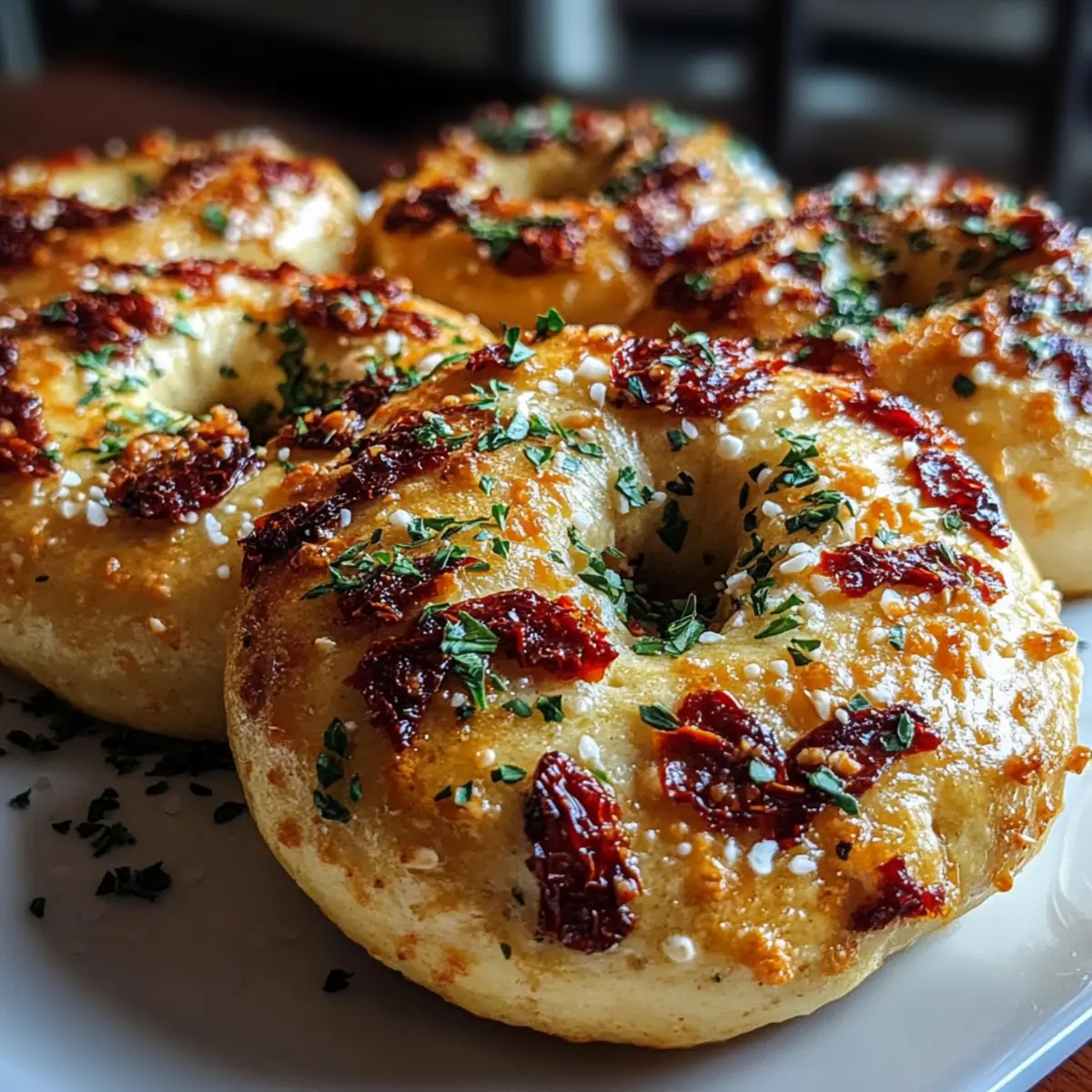 Sourdough Sun Dried Tomato Bagels with Herbs and Cheese