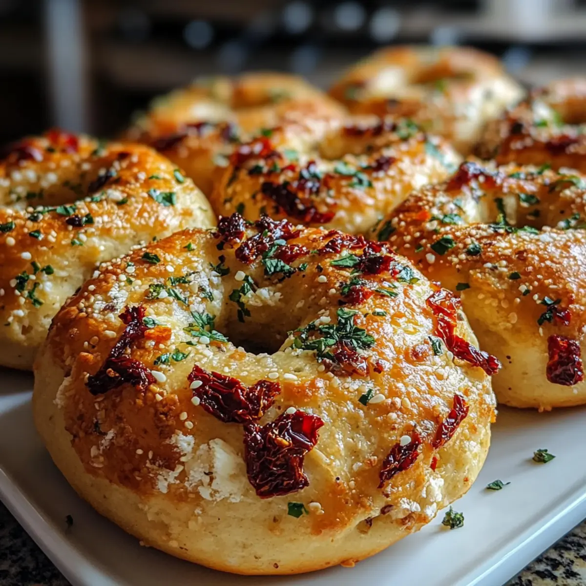 Sourdough Sun Dried Tomato Bagels with Herbs and Cheese