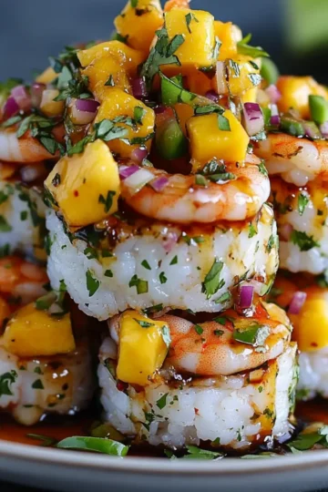 Spicy Shrimp Stacks with Mango Salsa